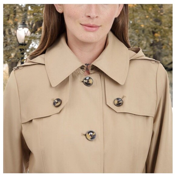 London Fog Women's Single Breasted Hooded Long Trench Coat, British Khaki, L - Picture 3 of 16